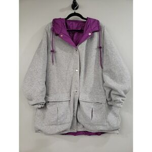 NEW SIZE‎ 26/28 2X - Woman Within Plus Size Fleece Nylon Reversible Jacket Gray